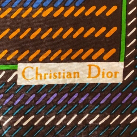 CHRISTIAN DIOR Silk Geometric Large Square Scarf Earth Tones Vintage - Picture 12 of 16